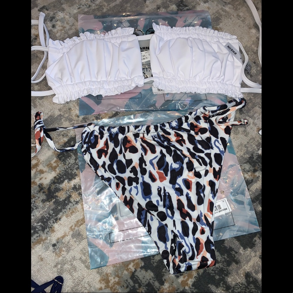 White top leopard bottom bikini swimsuit